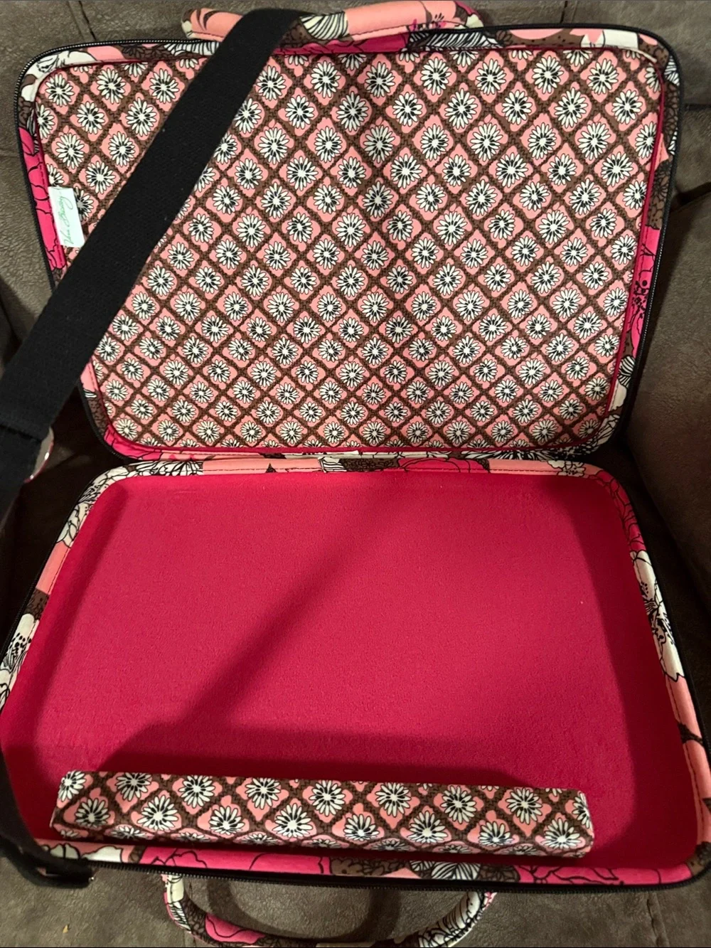 Vera Bradley Pink, Brown and Cream Floral Quilted Laptop Tote